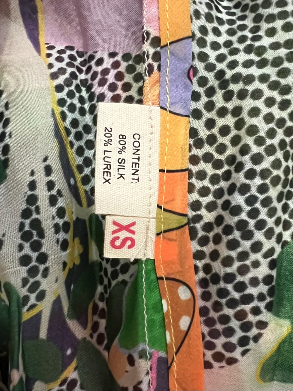 Celia B Silk Dress XS Patterned Green Pink - Picture 5 of 5